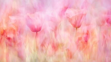 Enchanting Motion Blur of Red Poppies in Sunlit Field - Serene and Romantic Floral Landscape Photography