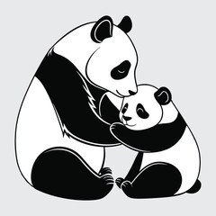 Two panda hugging image silhouette vector art and illustration
