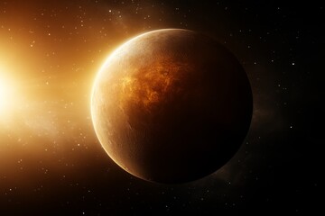 Naklejka premium Exploring the vibrant surface and atmosphere of a distant exoplanet illuminated by its star