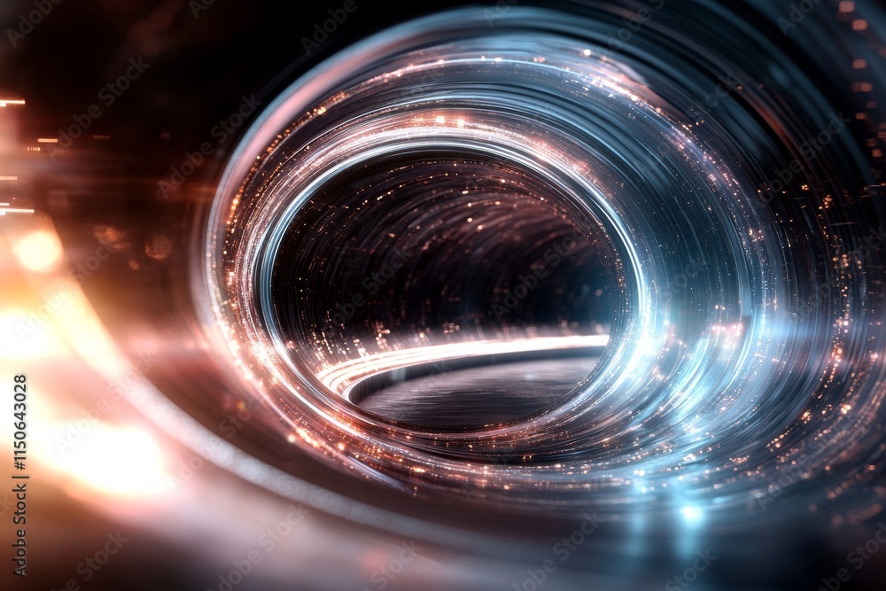 Aufkleber visual representation of a swirling vortex with glowing lights and a dynamic energy effect in a cosm