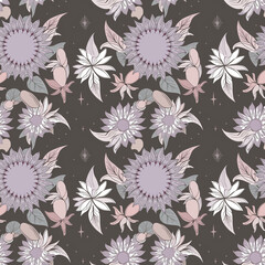 Obraz premium Chic seamless background with floral patterns and elegant motifs in muted tones, modern design
