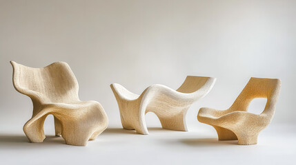 Modern hemp furniture armchairs in minimalist interior design setting