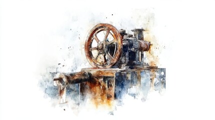 Fototapeta premium Refired Not Retired Day Vintage machinery watercolor art industrial heritage and rustic design