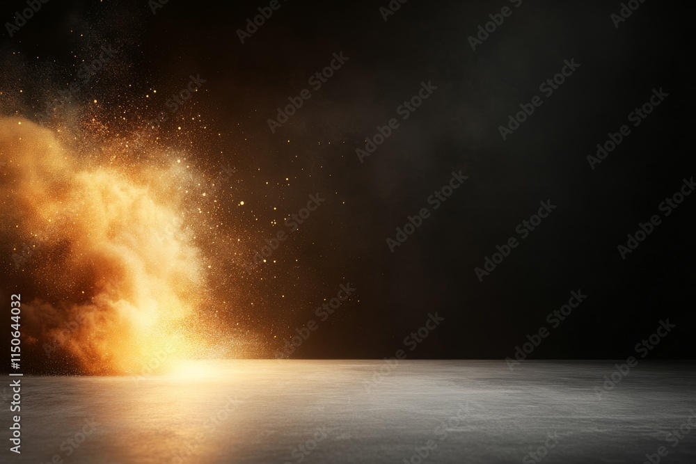 Poster explosion of vibrant colors and sparks illuminating a dark background during a dynamic moment of ene