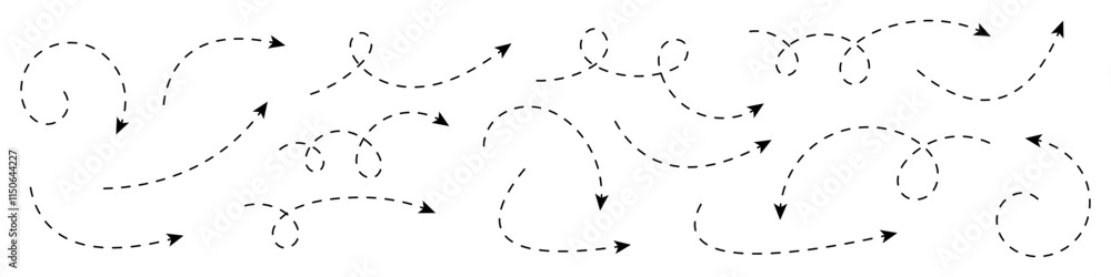 Poster curved dotted arrow. zigzag arrow stripes design with dotted lines.