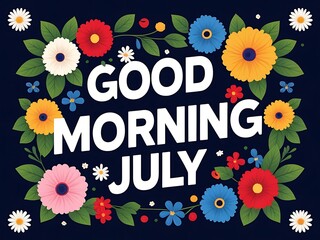 Good Morning July Floral Greeting Card Design