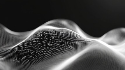 Abstract waveform of white particles on a black background for modern design concepts
