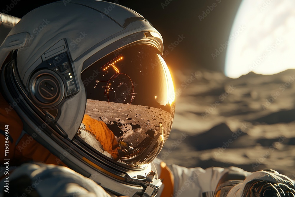 Poster astronaut resting on lunar surface with earth view in the background during a daytime exploration