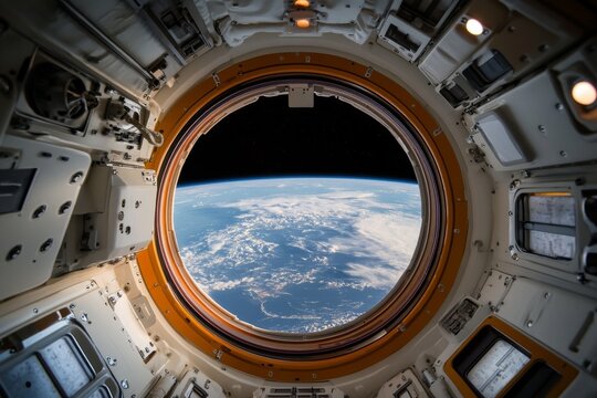 View of Earth from the international space station window showcasing intricate details of the planet's surface