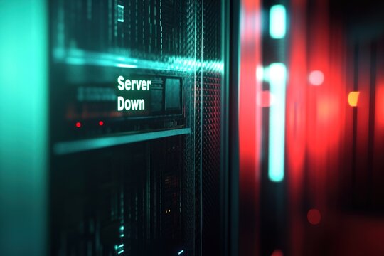 Futuristic server room illuminated by vibrant red and green ligh - Powered by Adobe