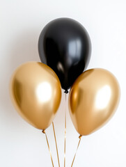 golden and black balloons on white background