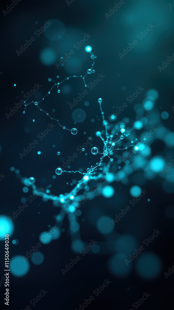 Poster a microscopic view of a neuron with blue fluorescent markers, illustrating semaglutide's interaction