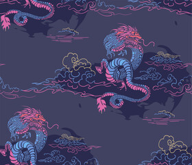 dragon  japanese chinese vector design seamless pattern