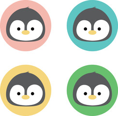 かわいいペンギンの顔のイラストセット