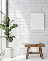 Blank calendar on a white brick wall mockup in a modern, clean room
