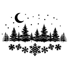 Night Winter Forest Silhouette