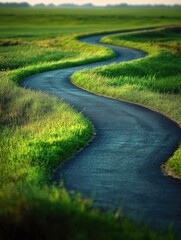 Grassy Field Winding Road
