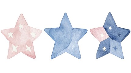 Watercolor, pastel pink and blue star clipart 