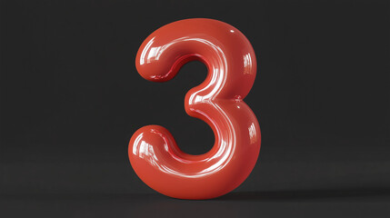 Naklejka premium Number 3 in red isolated on a black background