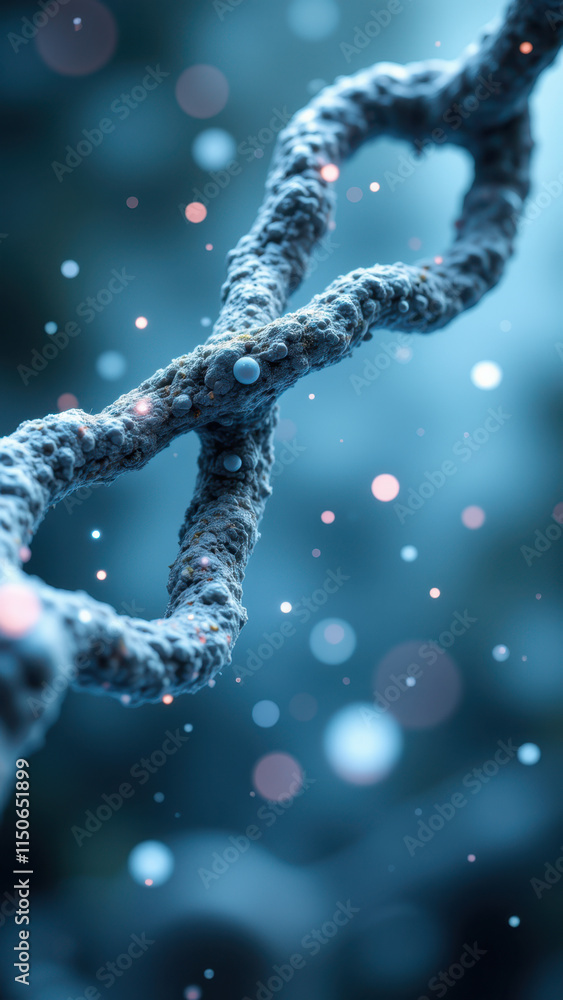 Poster a microscopic image of a dna chain with a magnified section showing a close-up view of the structure