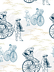 Rickshaw abstract japanese chinese vector design seamless pattern