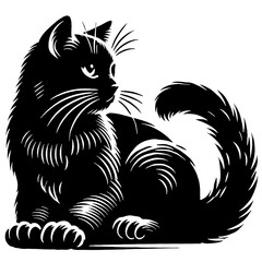 Obraz premium illustration, vector, silhouette, black and white, sketch, logo, icon, art, animal, cat silhouette vector black and white
