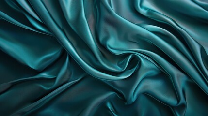 Obraz premium Dark teal emerald green silk satin. Shiny smooth fabric. Soft folds. Luxury background with space for design. web banner. Flat lay, top view table. Birthday, Christmas, Valentine, New year.