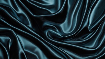 Fototapeta premium Dark teal emerald green silk satin. Shiny smooth fabric. Soft folds. Luxury background with space for design. web banner. Flat lay, top view table. Birthday, Christmas, Valentine, New year.