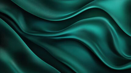 Obraz premium Dark teal emerald green silk satin. Shiny smooth fabric. Soft folds. Luxury background with space for design. web banner. Flat lay, top view table. Birthday, Christmas, Valentine, New year.
