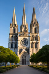 A Grand Cathedral: Showcasing Gothic and Baroque Architecture Amidst Nature