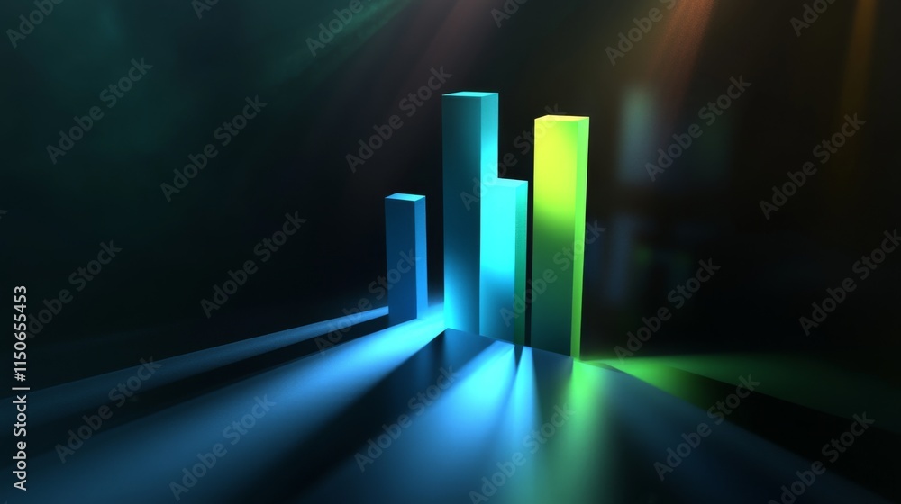 Poster colorful bar graph with shadows and light effects for analysis