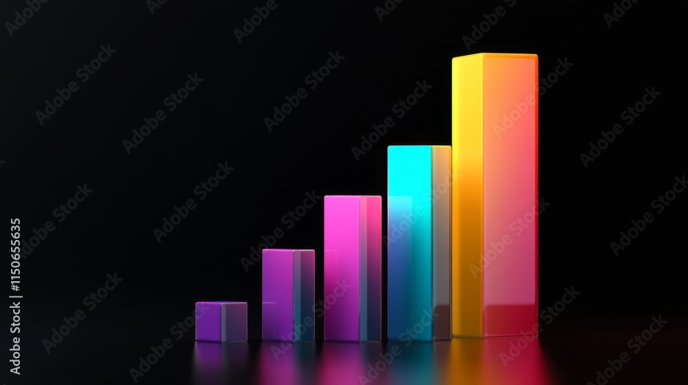 Poster colorful bar graph displaying growth and progress on black background