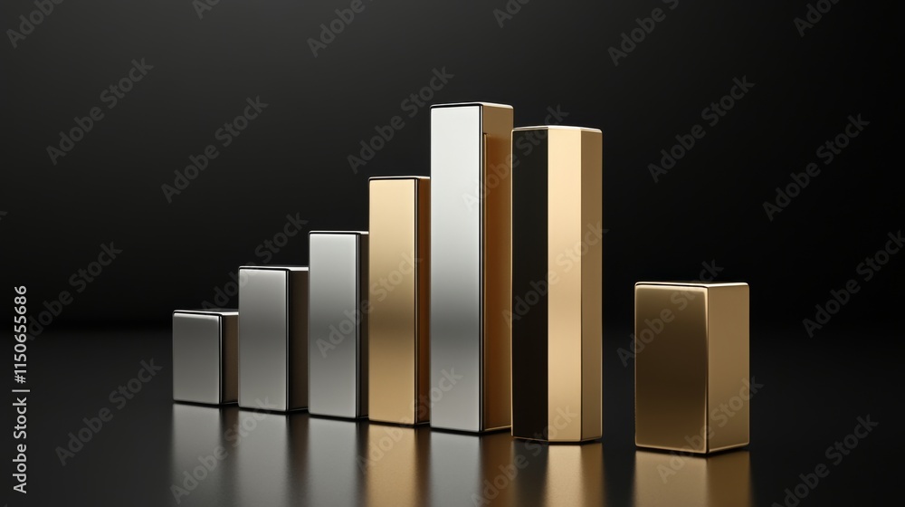 Poster metallic bar graph on black background showing data trend analysis