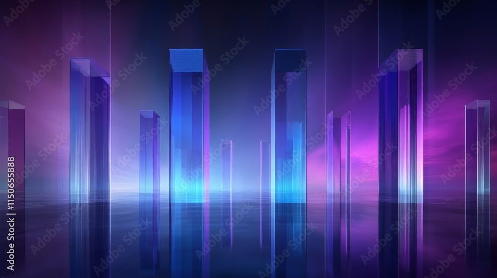 Aufkleber Vibrant Abstract Cityscape with Glossy Structures and Reflection
