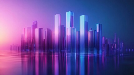 Futuristic Cityscape with Vibrant Neon Lights and Reflective Water
