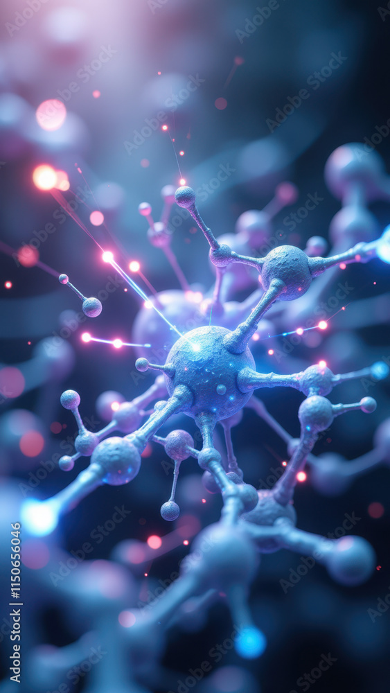 Poster intricate network of neurons with glowing centers, symbolic of semaglutide and its impact on brain f
