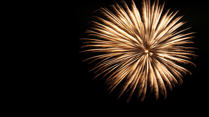 Golden firework trails spiral upward, glowing intensely as they fade into a blurred black backdrop. The minimalist composition highlights the dynamic movement and festive energy of