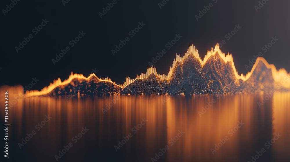 Poster abstract visualization of golden audio waveform on dark background