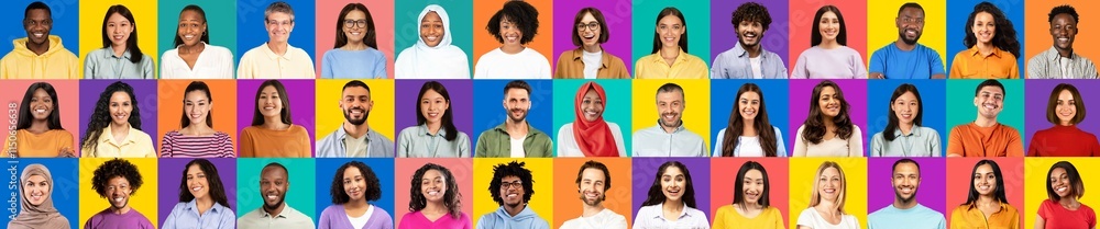 Poster a joyful collection of portraits showcases a diverse group of people from various backgrounds. each 