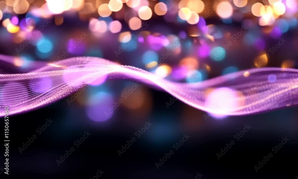 Poster wavy light particles with bokeh effect.