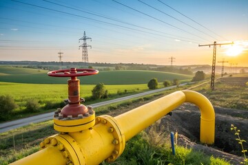 Gas Pipeline in a Scenic Landscape at Sunset