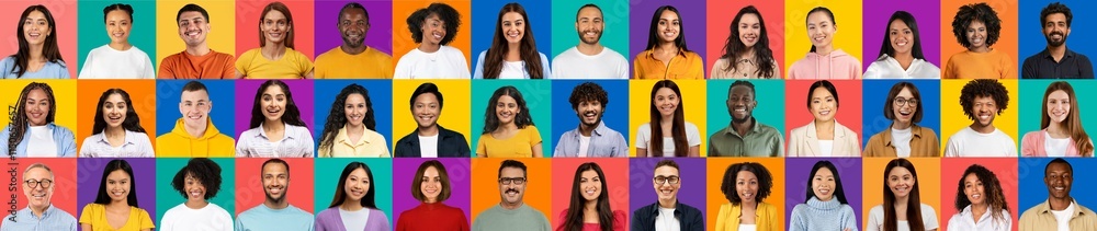 Poster a vibrant collection of portraits showcases happy, diverse individuals from around the world. each f