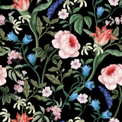 Fotobehang Seamless pattern with Victorian vintage flowers. Vector. © Yumeee