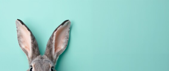 A creative and minimalistic photo showcasing the ears of a rabbit against a soft blue backdrop, conveying cuteness and simplicity.

