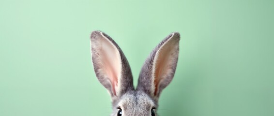 A creative and minimalistic photo showcasing the ears of a rabbit against a soft blue backdrop, conveying cuteness and simplicity.

