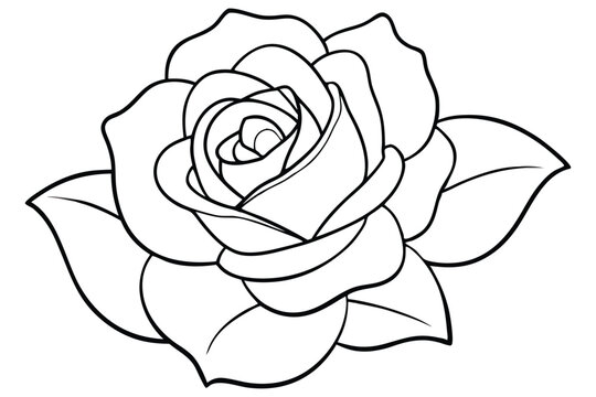 line art of rose flower black and white outline