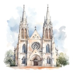 Obraz premium Watercolor painting of majestic cathedral celebrating all saints day