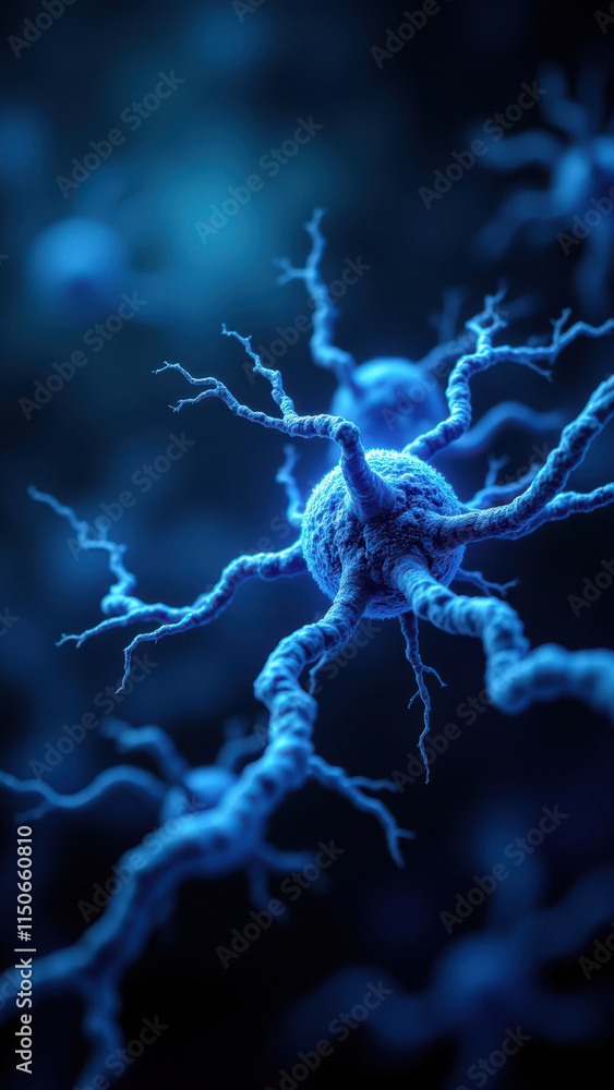 Aufkleber a microscopic image of a neuron with dendrites, highlighting its structure, which is key to neurobio