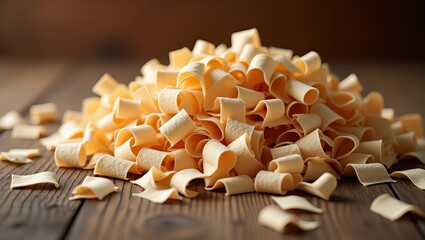 Heap of Ribbon Pasta on Rustic Wooden Table