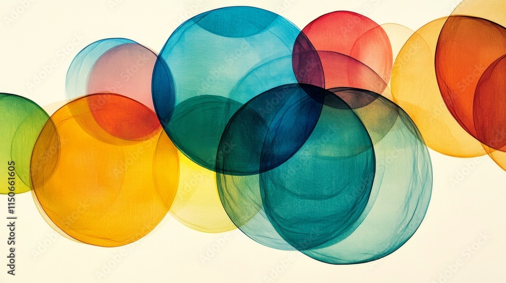 Poster colorful transparent circles over soft background in abstract design